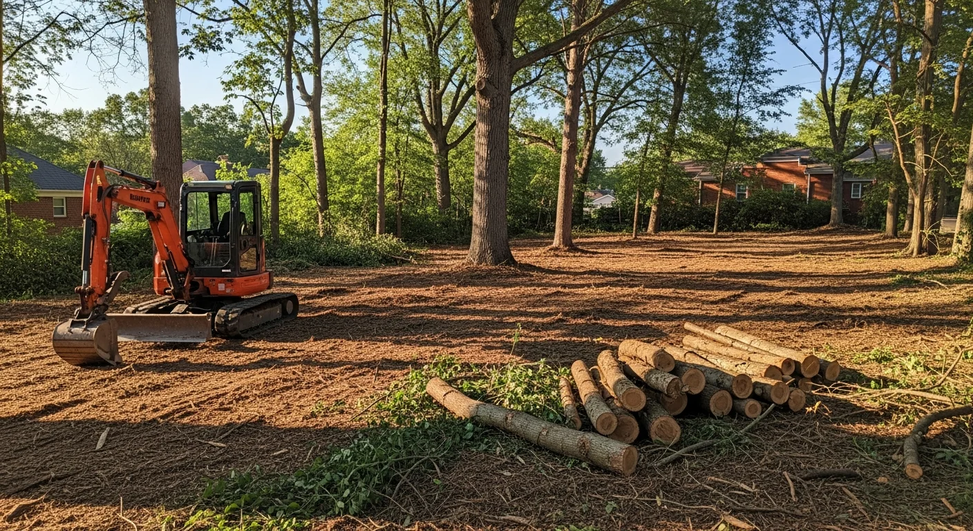 Land clearing equipment removing brush and vegetation from property in St. Louis County
