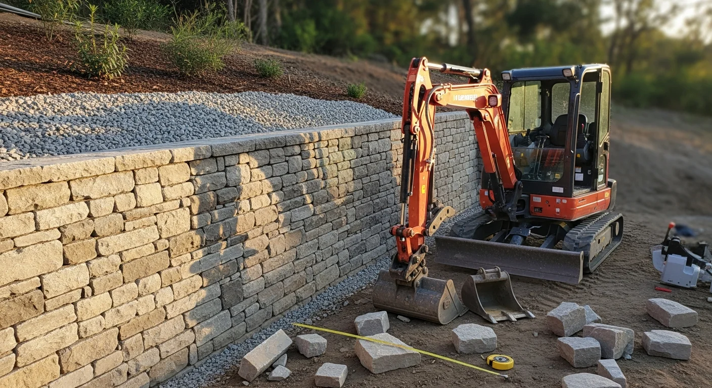 Engineered retaining wall with boulders on residential property in St. Louis